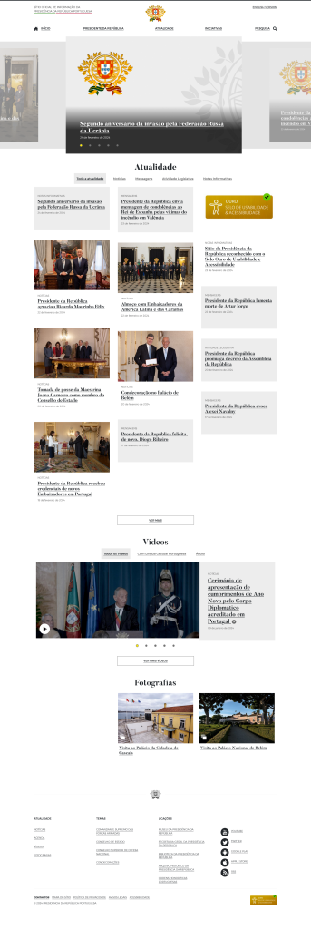 Captura de ecrã página inicial Sítio Oficial da ^Presidência da República